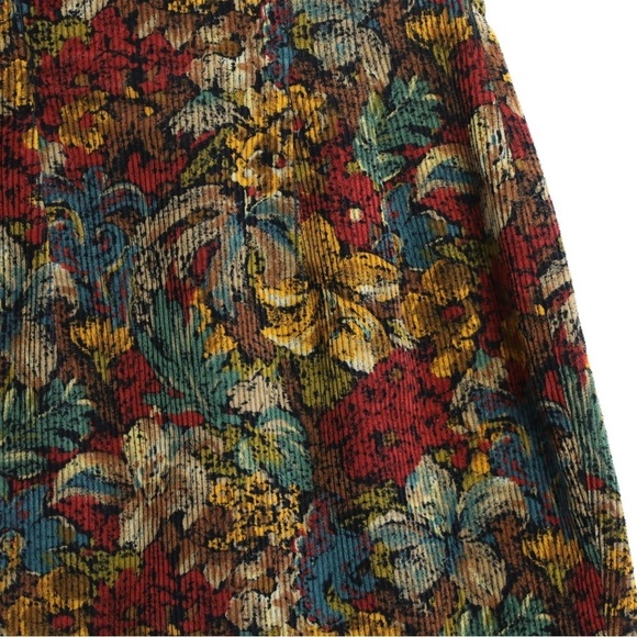Vintage 70s corduroy floral mini skirt autumn fall high waist XS S 2 4 rug like - Picture 8 of 8
